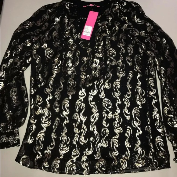 Lilly Pulitzer NWT Angelika Top Onyx Salty Wave Metallic Clip Size XXS - Picture 3 of 9